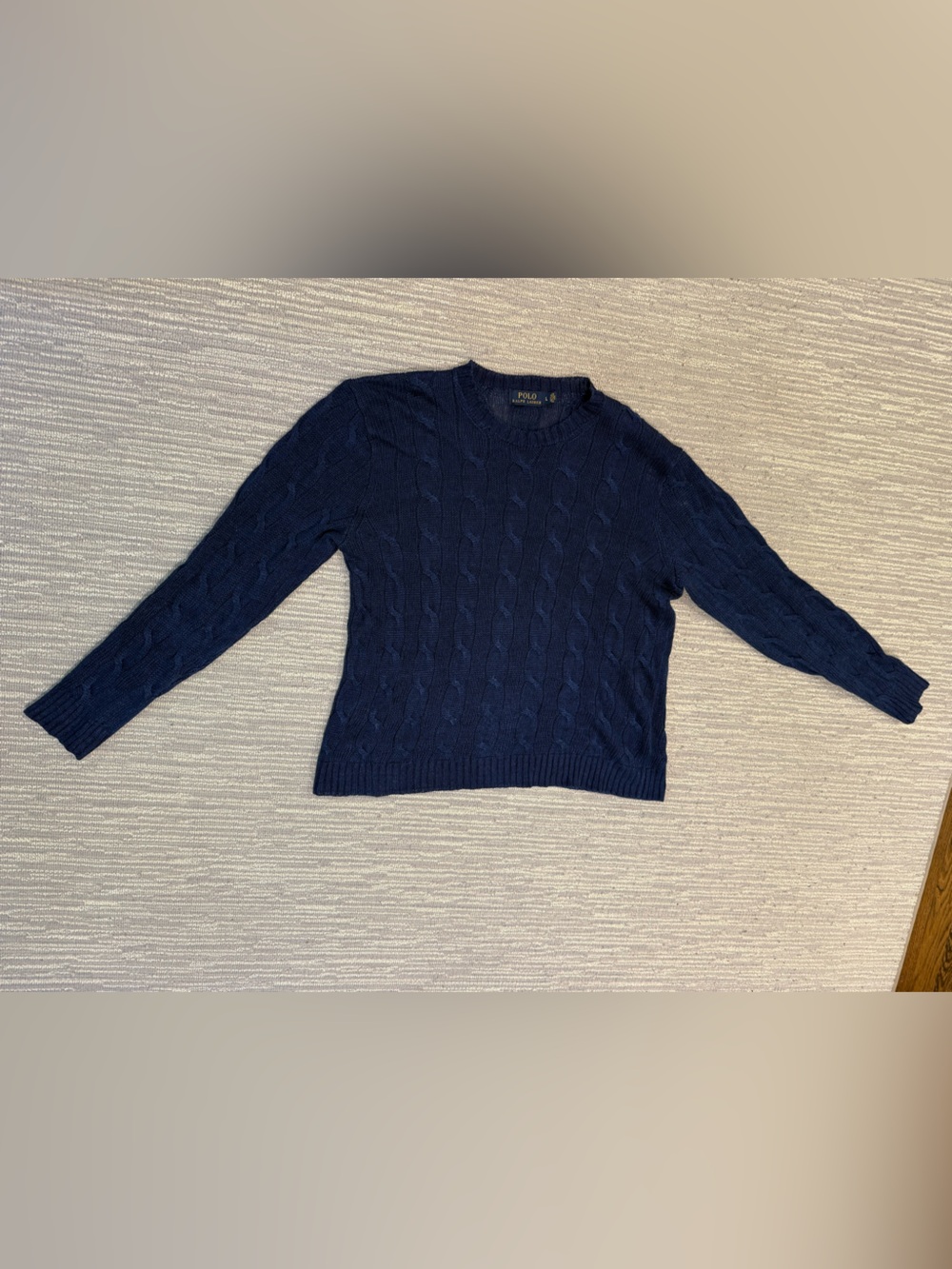 Polo by Ralph Lauren Blue Cable 100% Linen Crewneck Sweater
